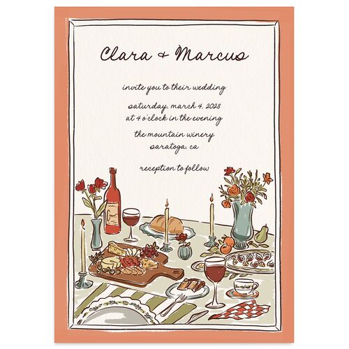 Hand Drawn Tablescape Wedding Invitations Apricot Signature Blank No Standard