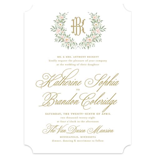 Luxury Floral Monogram Wedding Invitations Peony Signature Blank No Ticket