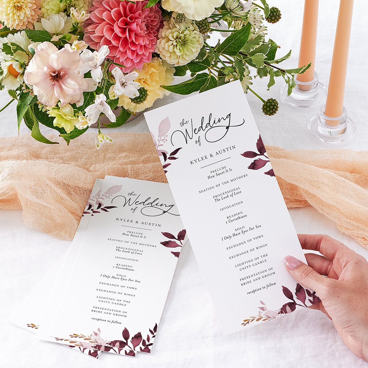 Leafy Frame Wedding Programs Merlot Signature