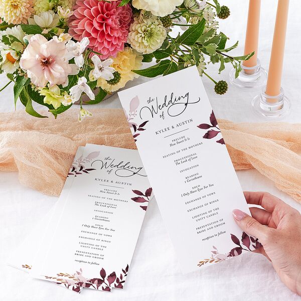 Leafy Frame Wedding Programs Merlot Signature