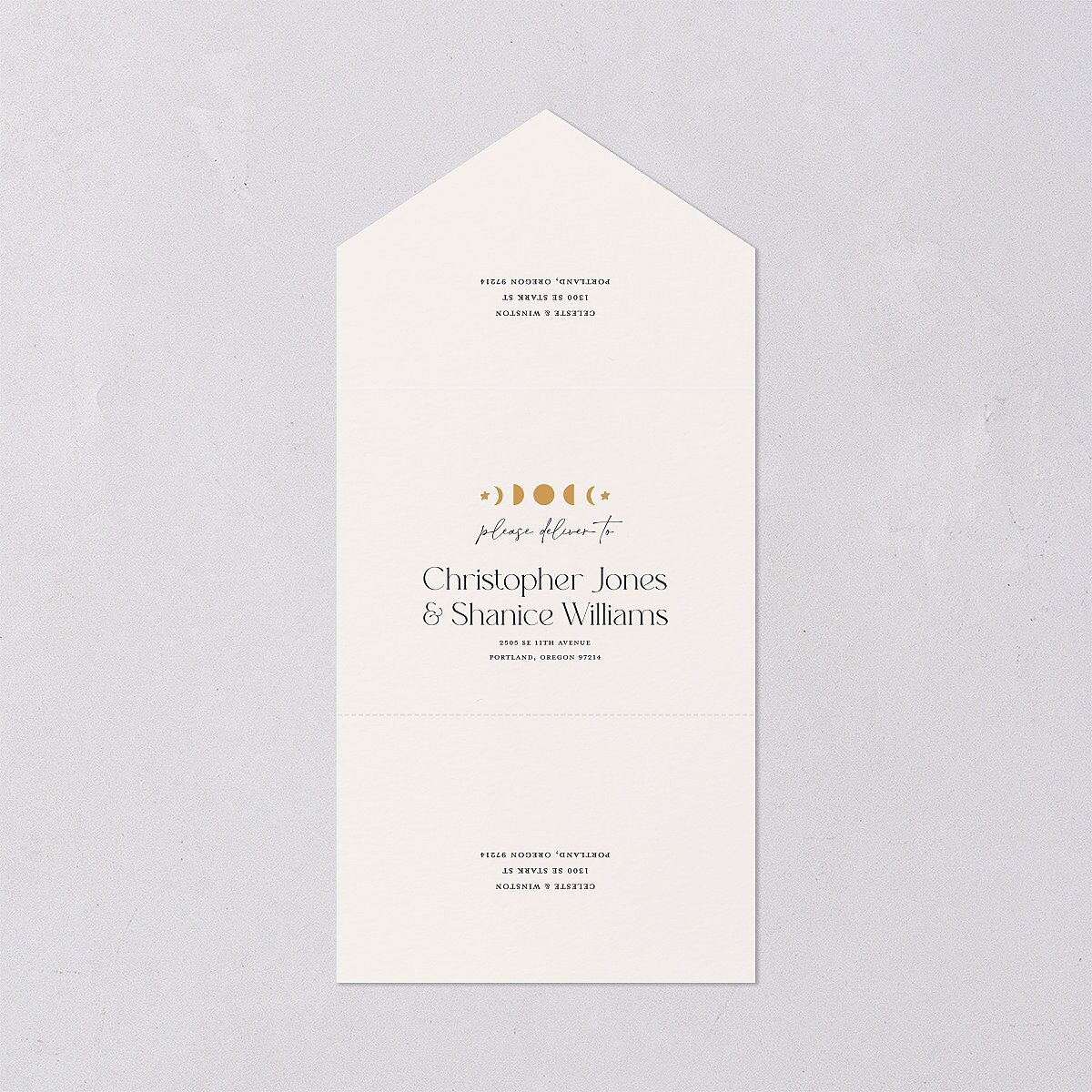 Celestial Galaxy All-in-One Wedding Invitations Dark Navy Signature Light Both Recipient and Return Addresses No