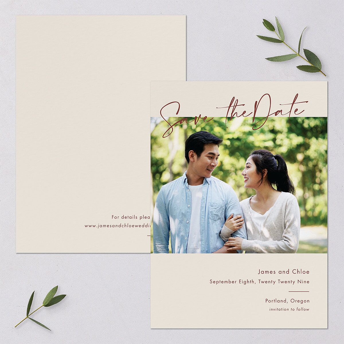 Simple Script Save The Date Cards Vintage Pink Signature smooth Blank No