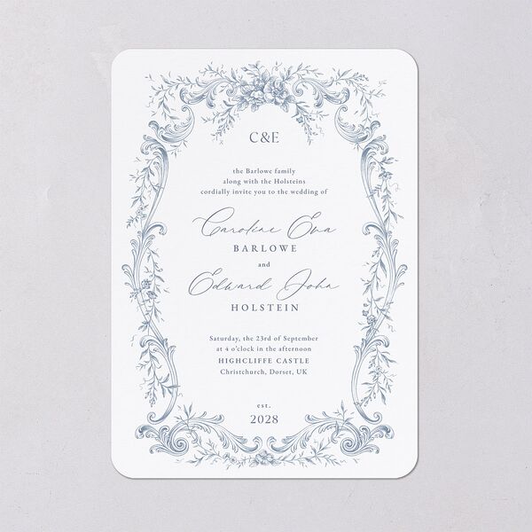 Antique Victorian Botanical Wedding Invitations Dusty Blue Signature Blank No Rounded