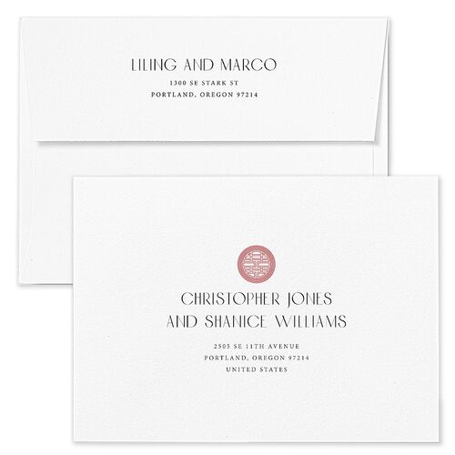 Chinese Lucky Circle Save The Date Card Envelopes Terracotta Jewel Red Return Address Signature Standard