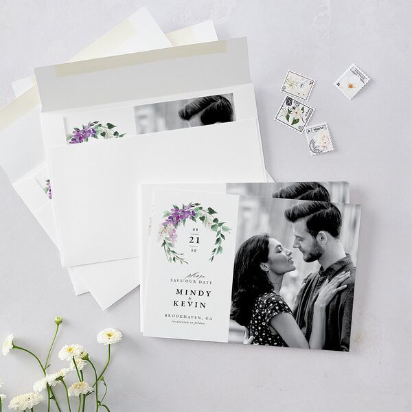 Romantic Wisteria Save The Date Cards Purple Petal Signature smooth Blank No Standard
