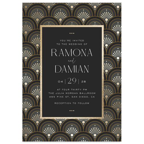Modern Deco Wedding Invitations Gold Charcoal Signature Blank No Standard