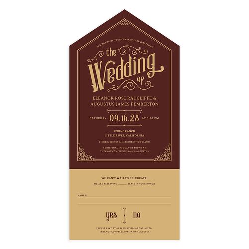 Western Gothic All-in-One Wedding Invitations Burgundy Signature Light Both Recipient and Return Addresses No