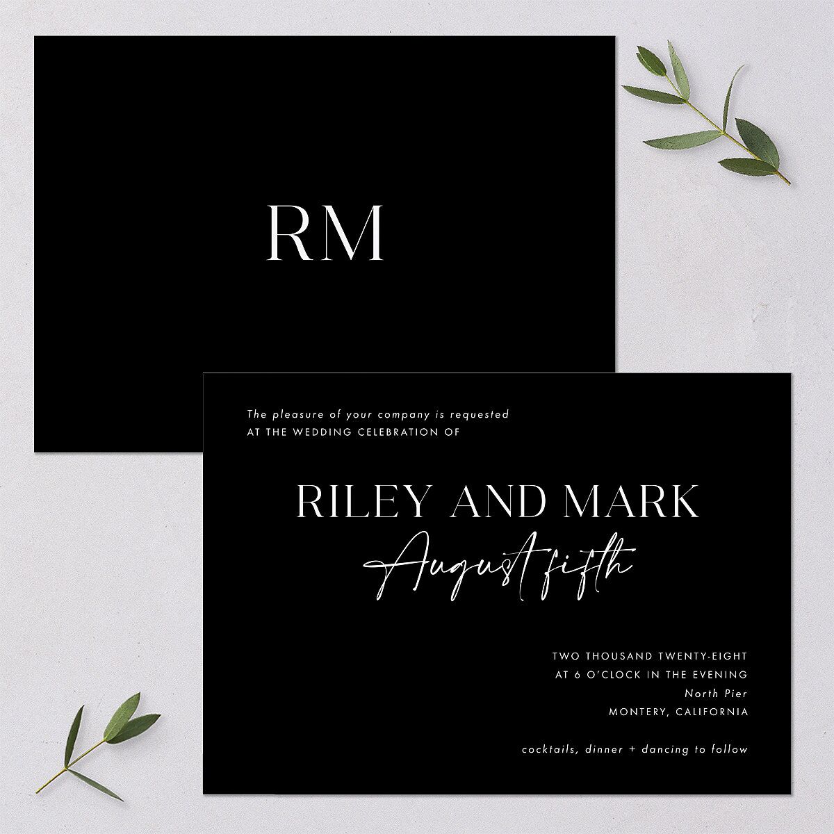Modern Contrast Wedding Invitations Midnight Signature Blank No Standard