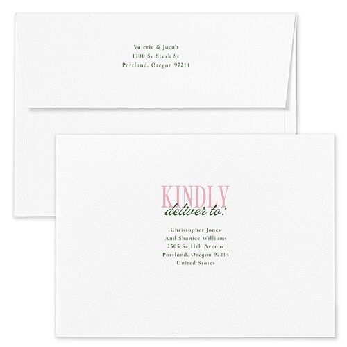Wavy Frame Photo Rehearsal Dinner Invitation Envelopes White Scottish Green Both Recipient and Return Addresses Signature Standard