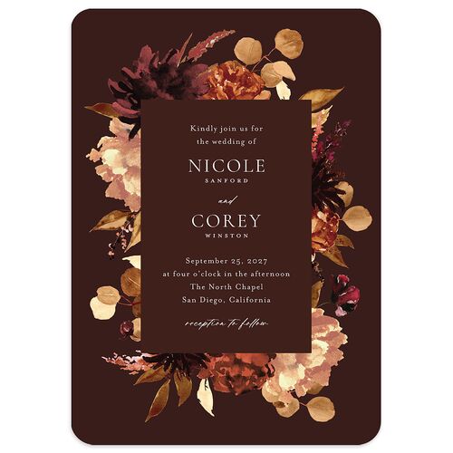 Timeless Bouquet Wedding Invitations Chocolate Signature Blank No Rounded