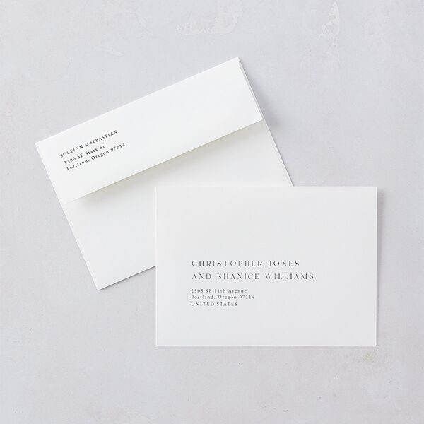 Floral Sketch Wedding Invitation Envelopes White Off-White Both Recipient and Return Addresses Standard Signature