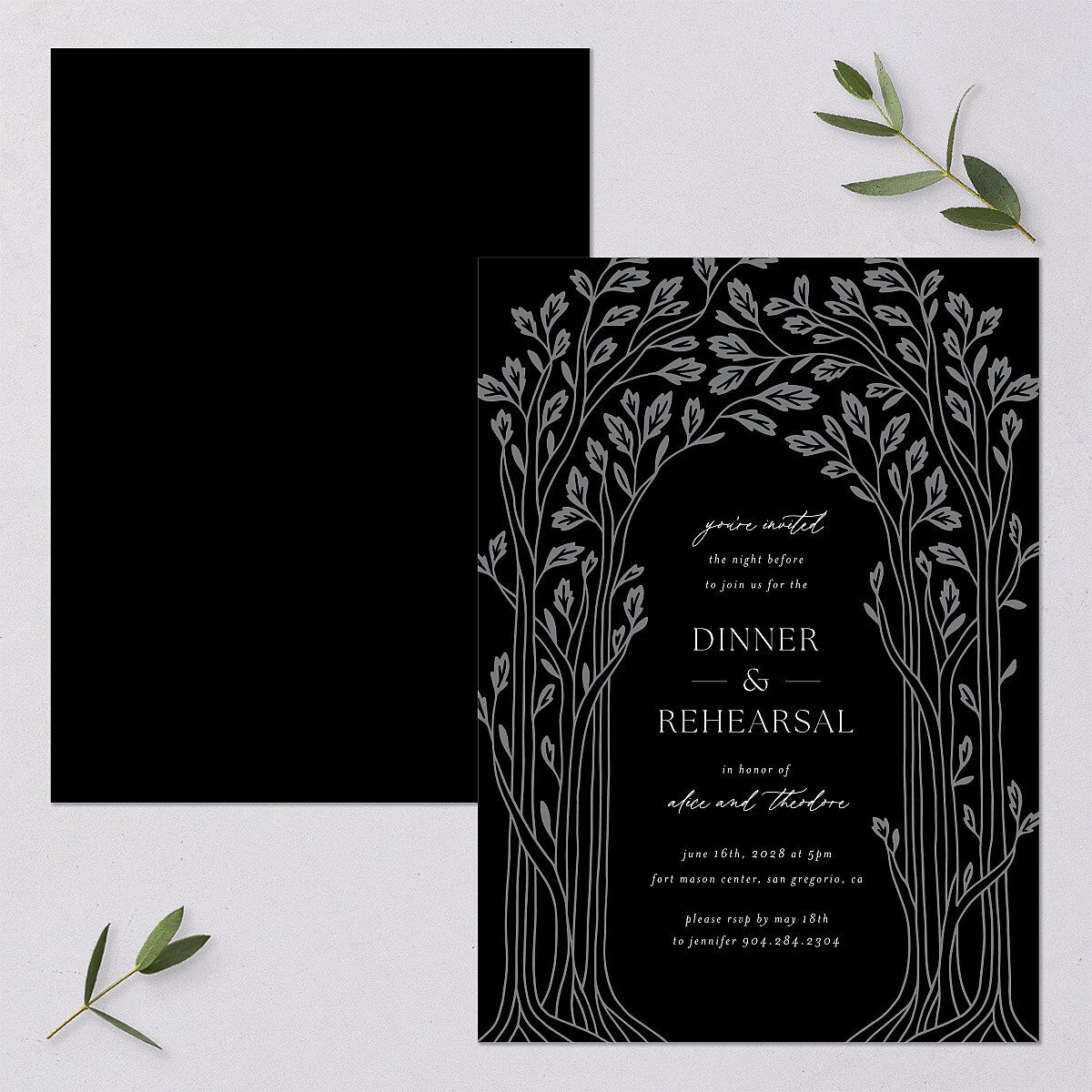 Arboretum Archway Rehearsal Dinner Invitations Licorice Signature Blank