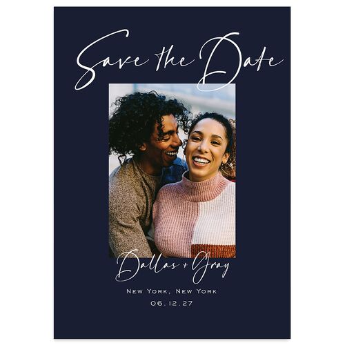 Simply Striking Save The Date Cards Navy Signature smooth Blank No Standard