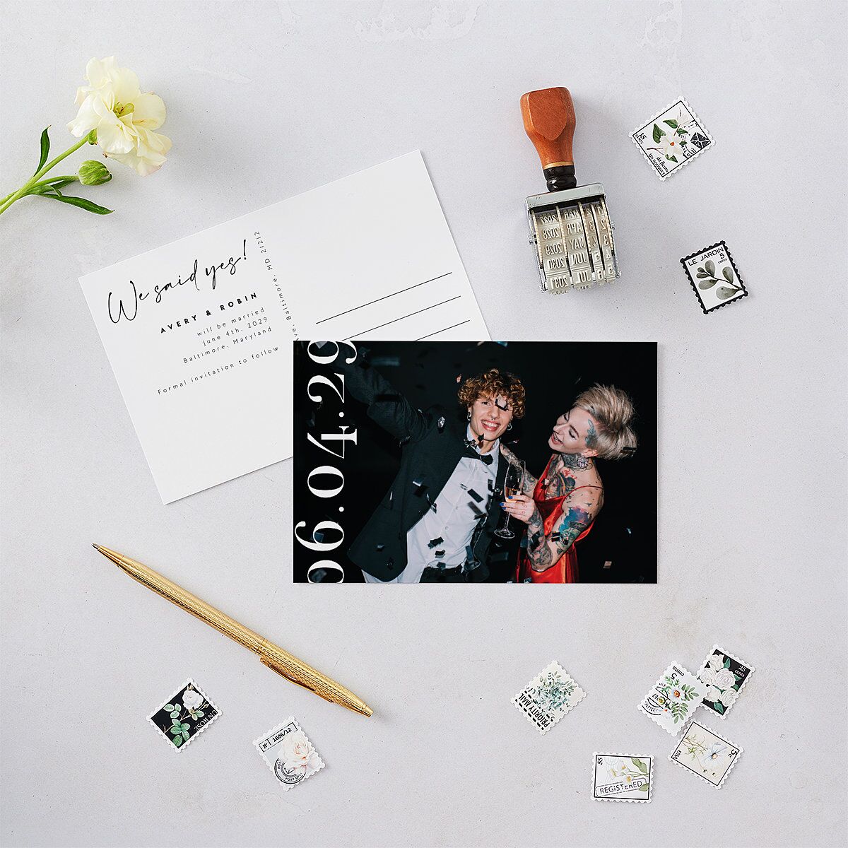 Modern Vow Save the Date Postcards — view 2