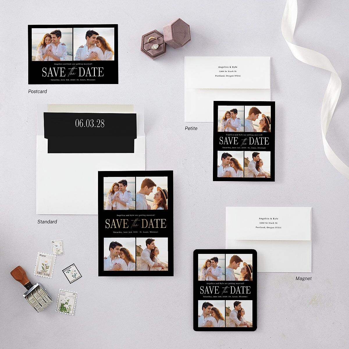 Classically Gilded Save the Date Cards Licorice Gold Signature smooth Blank No Standard