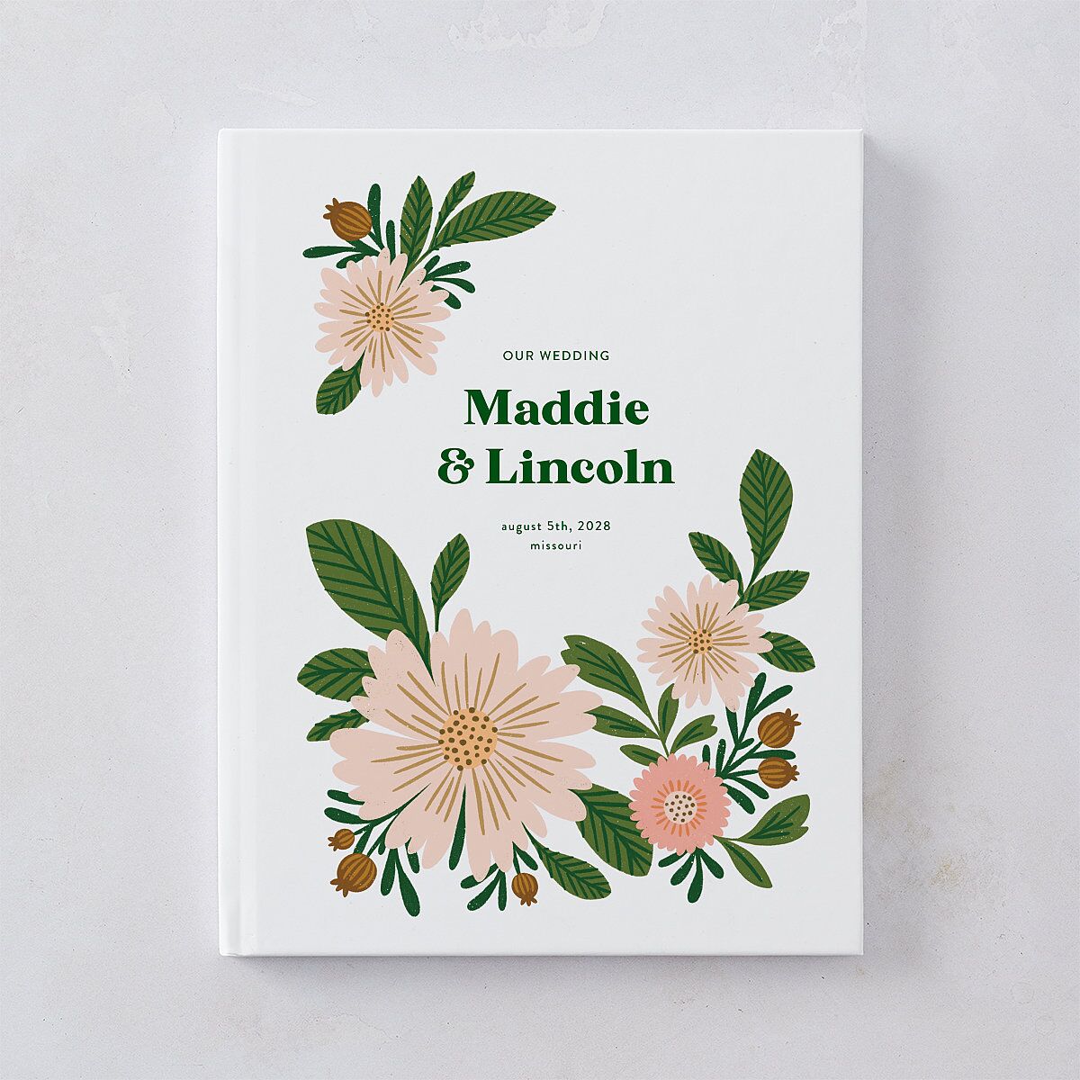 Retro Bloom Wedding Guest Book Scottish Green