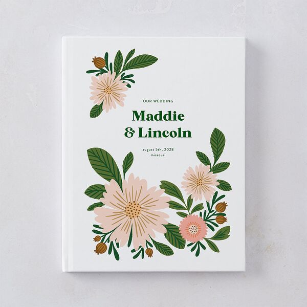 Retro Bloom Wedding Guest Book Scottish Green