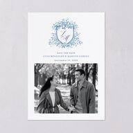 Rose Crest Photo Save the Date Cards Regency Blue Signature smooth Blank No