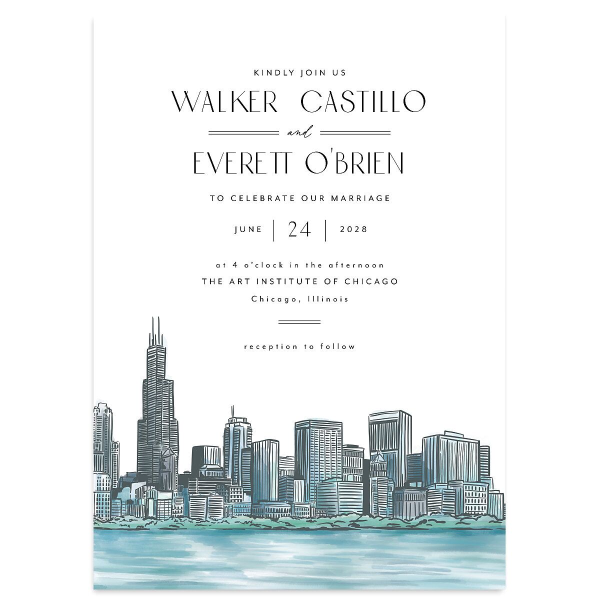 Watercolor Chicago Wedding Invitations