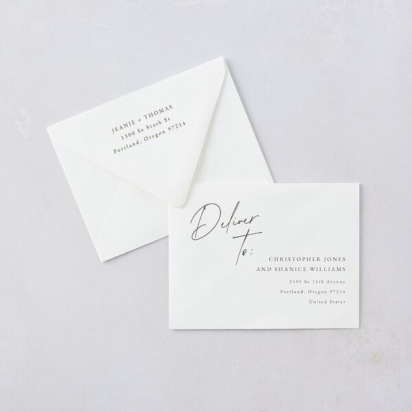 Gilded Corner Save the Date Petite Card Euro Envelopes White Pure White Both Recipient and Return Addresses Luxe Signature
