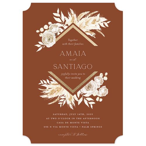 Rustic Bouquet Wedding Invitations Gold Copper Signature Blank No Ticket