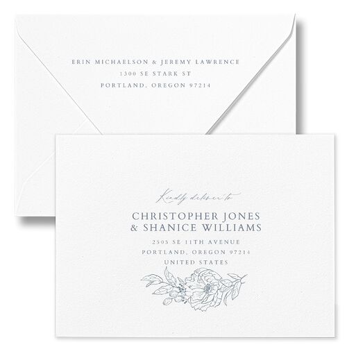 Butterfly Botanical Wedding Invitation Euro Envelopes White Dusty Blue Both Recipient and Return Addresses Luxe Signature