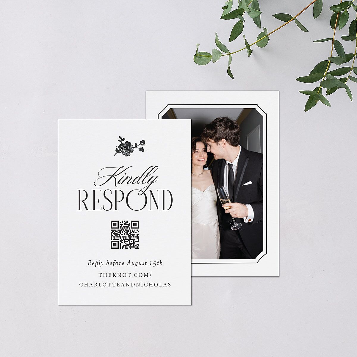 Old Money Botanical QR Code RSVP Cards Pure White Signature Standard