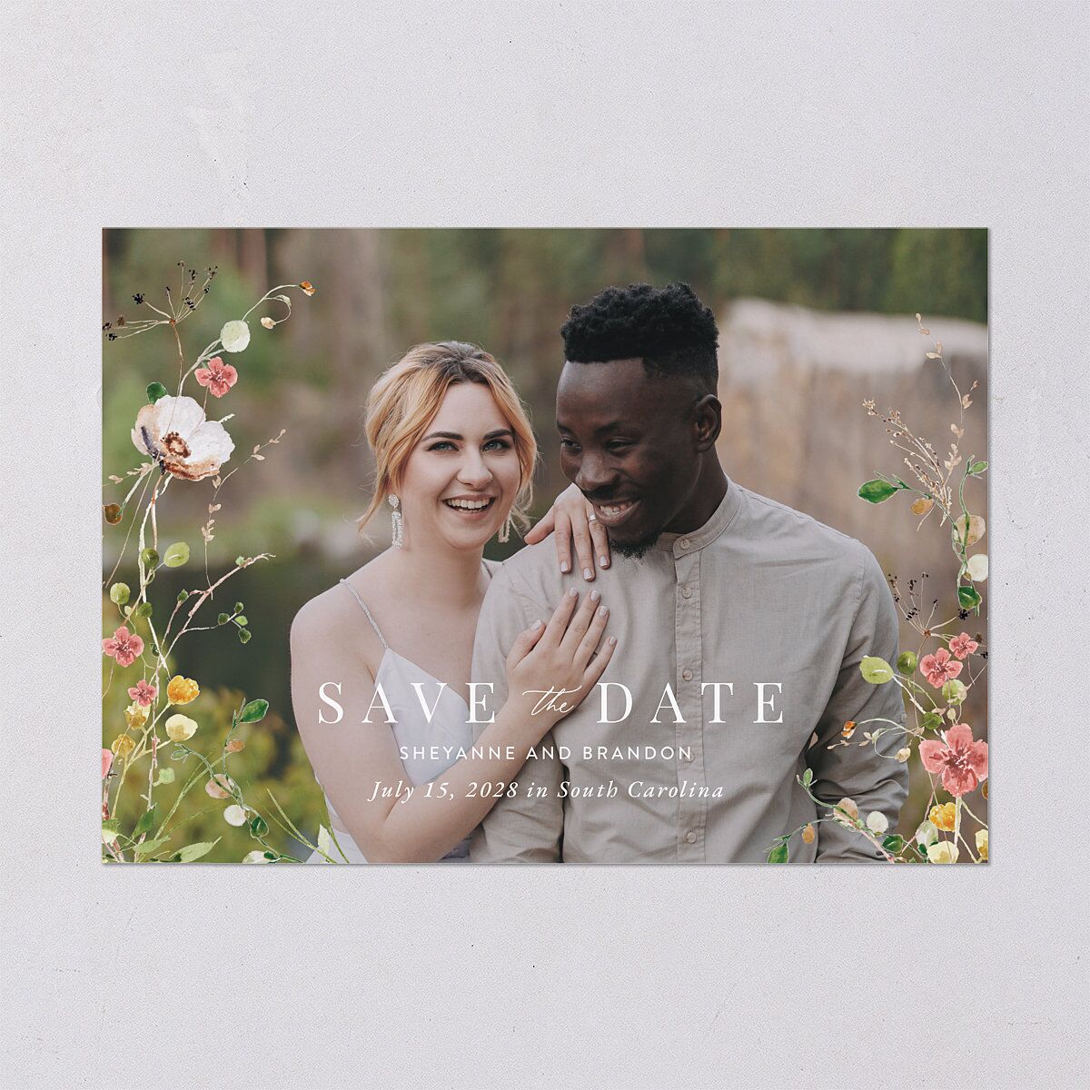Wildflower Landscape Save the Date Cards Peach Pink Signature smooth Blank No Standard