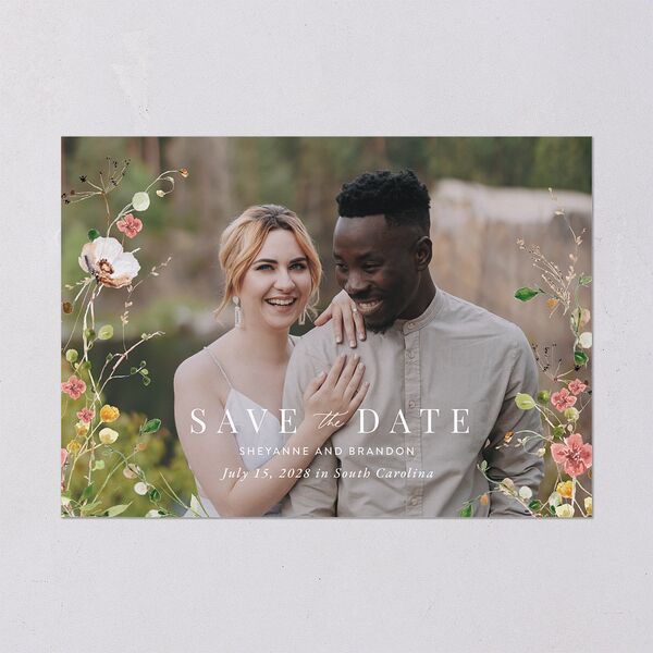 Wildflower Landscape Save the Date Cards Peach Pink Signature smooth Blank No Standard