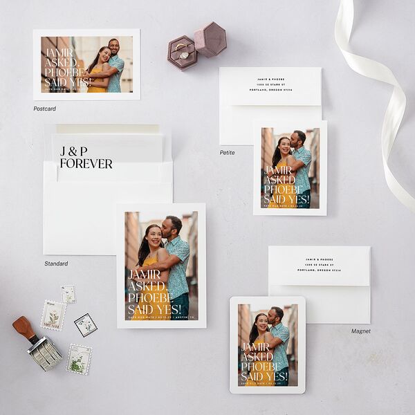 Big Yes Save the Date Cards Pure White Signature smooth Blank Rounded