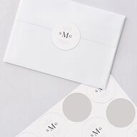 Monogram Flourish Wedding Stickers Pure White Circle