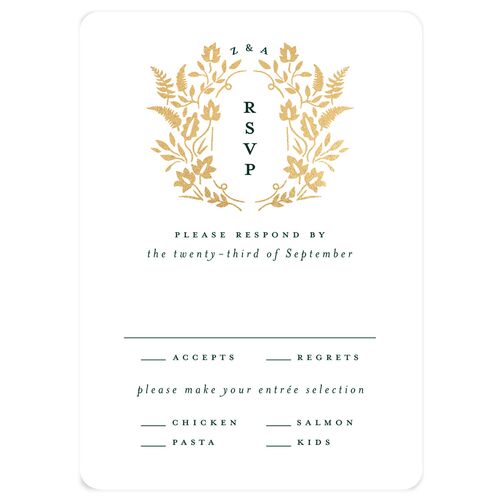 Rustic Kingdom Wedding Response Cards Gold Dark Green Signature Rounded