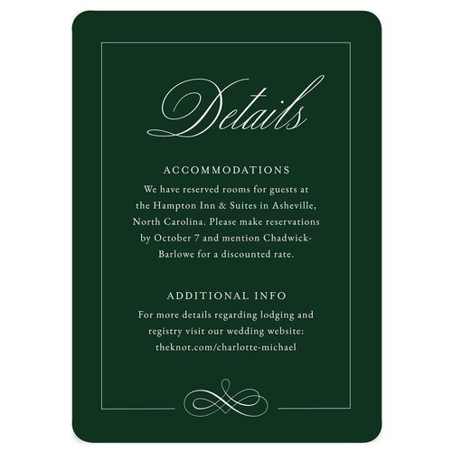 Classic Romantic Photo Wedding Event Detail Cards Emerald Signature Rounded