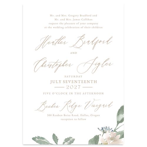 Dusted Calligraphy Wedding Invitations Pink Cotton Signature Blank No Standard