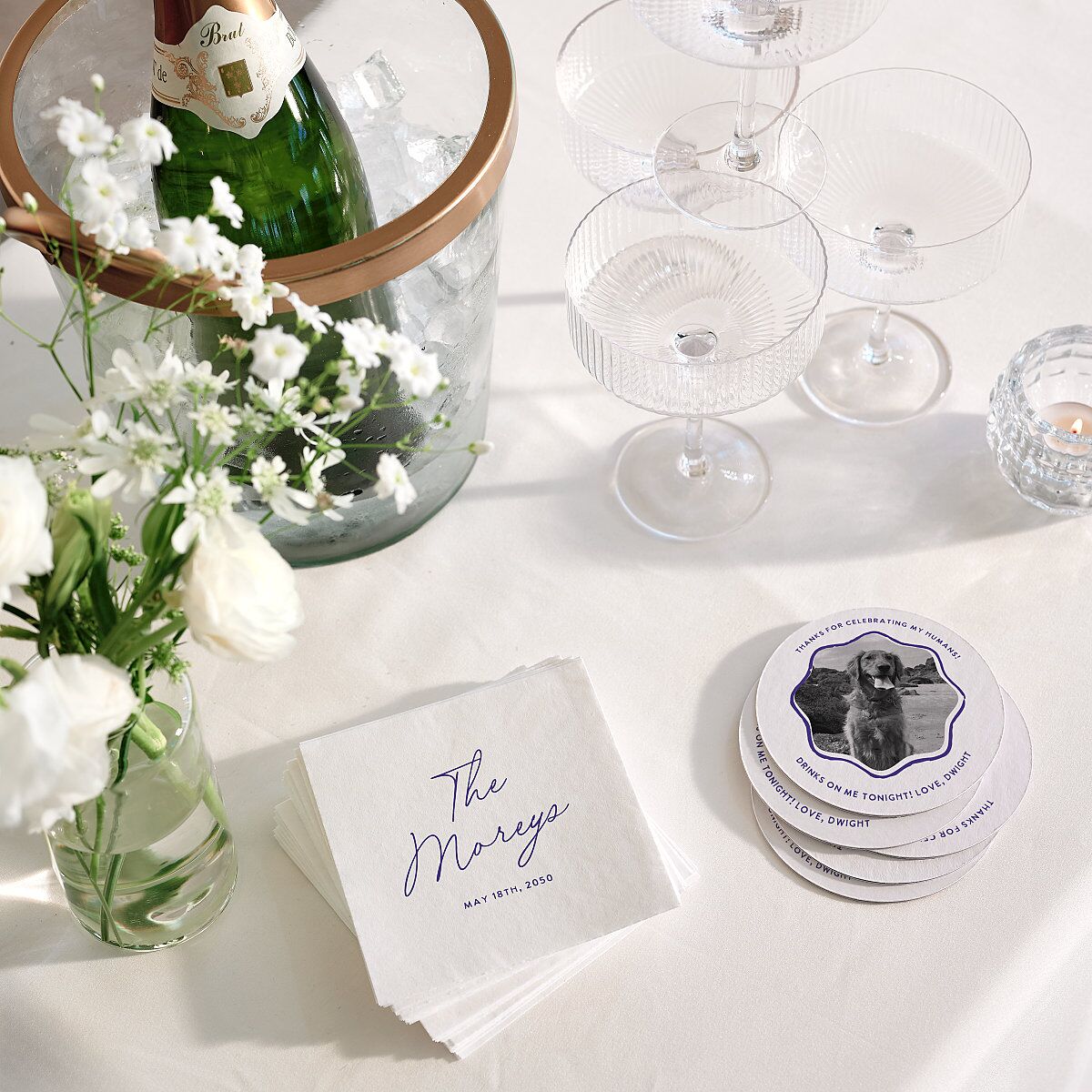 Hand Drawn Wavy Border Wedding Day Coasters Sapphire Cardboard Circle