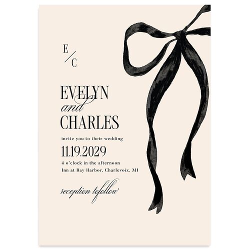 Whimsical Hand Drawn Bow Wedding Invitations Linen Signature Blank No Standard