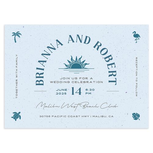 Beach Party Wedding Invitations Ice Blue Signature Blank No Standard