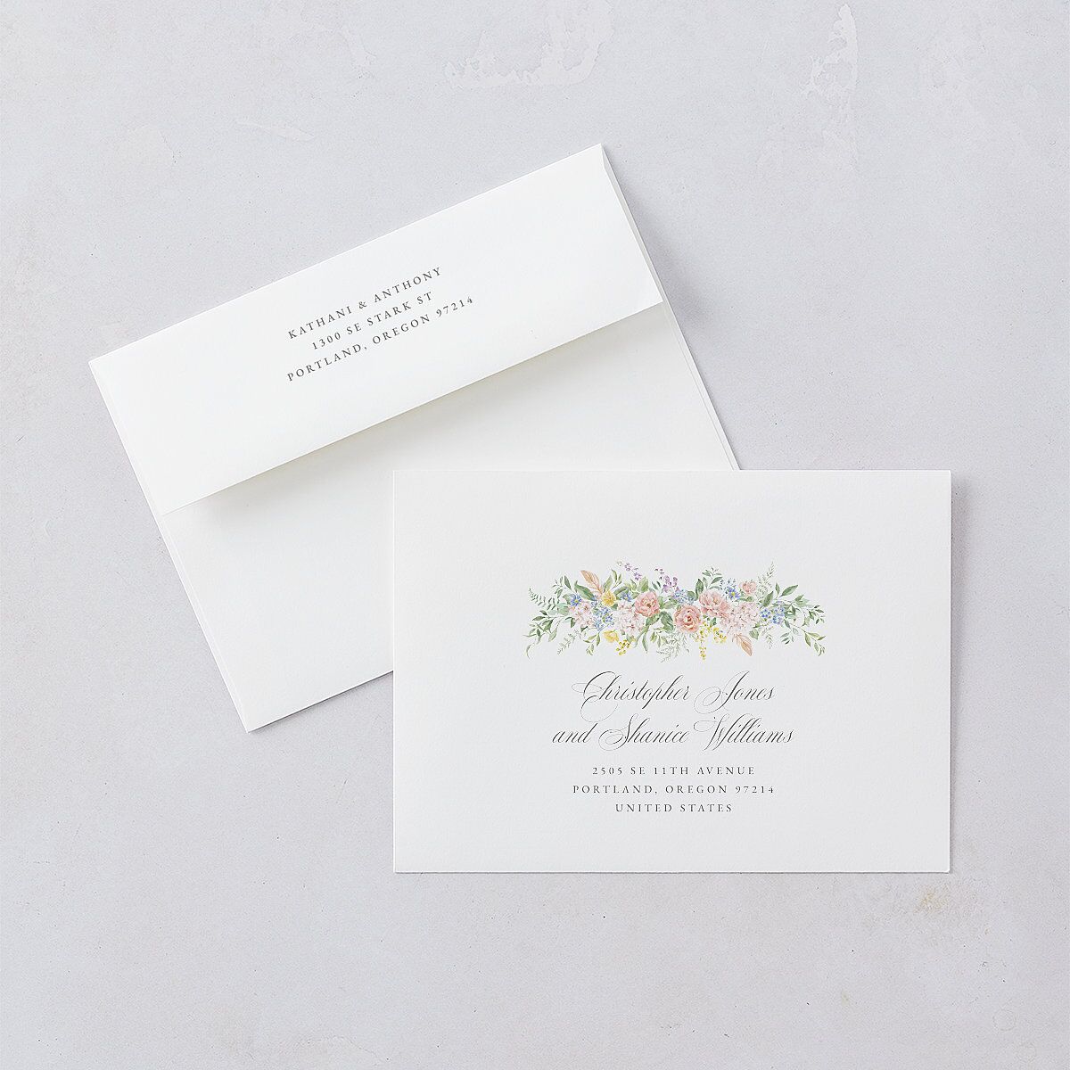 Glamorous Regency Garden Wedding Invitation Envelopes by Bridgerton White Sage Both Recipient and Return Addresses Standard Signature