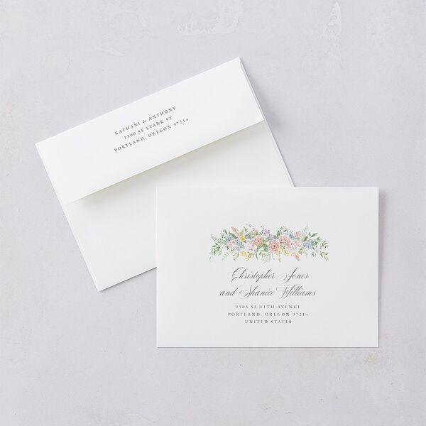 Glamorous Regency Garden Wedding Invitation Envelopes by Bridgerton White Sage Both Recipient and Return Addresses Standard Signature