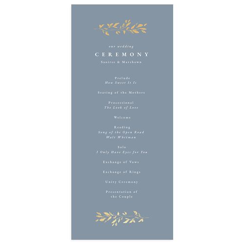 Delicate Frame Wedding Programs Gold Moody Blue Signature
