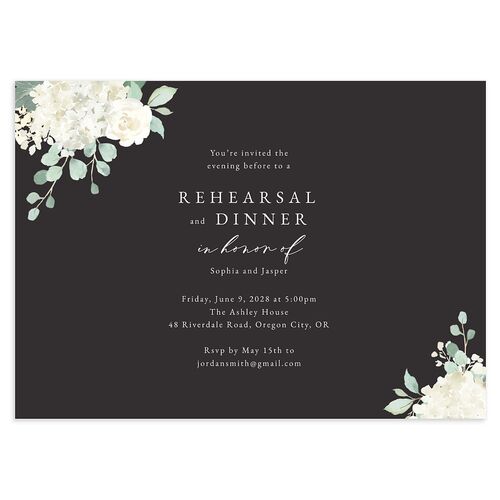 Gilded Hydrangea Rehearsal Dinner Invitations Charcoal Signature Blank Standard