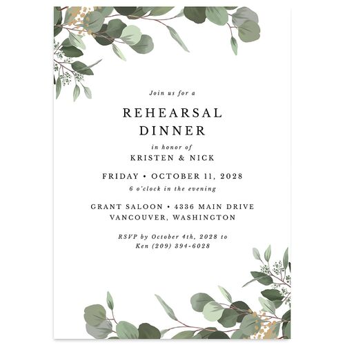Eucalyptus Frame Rehearsal Dinner Invitations Pure White Signature Standard