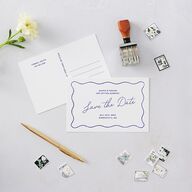 Hand Drawn Wavy Border Save the Date Postcards Sapphire