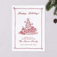 Hand Drawn Christmas Tree Holiday Cards Jewel Red Signature Blank Standard Portrait