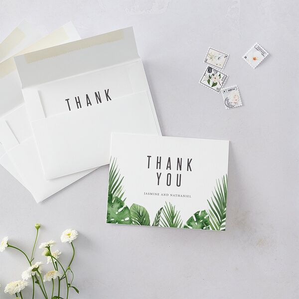 Tropical Leaves Thank You Cards Scottish Green Signature