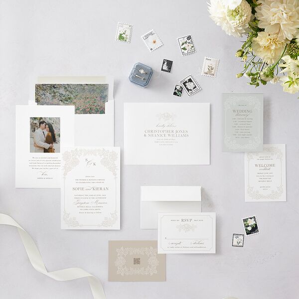 Love Story Lace Wedding Invitations Pure White Signature Blank No Standard