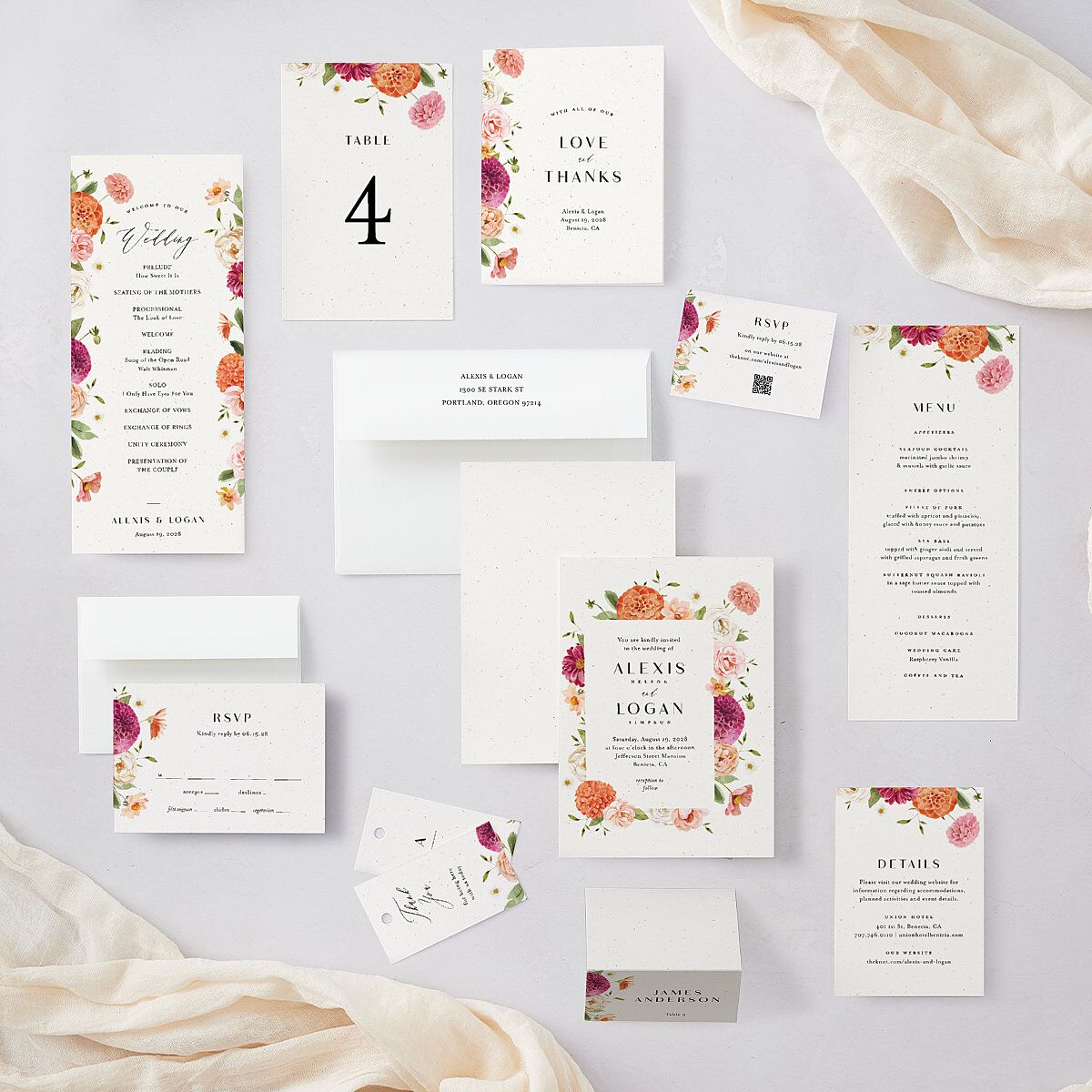 Blooming Dahlias QR Code RSVP Cards Hot Pink Signature Standard