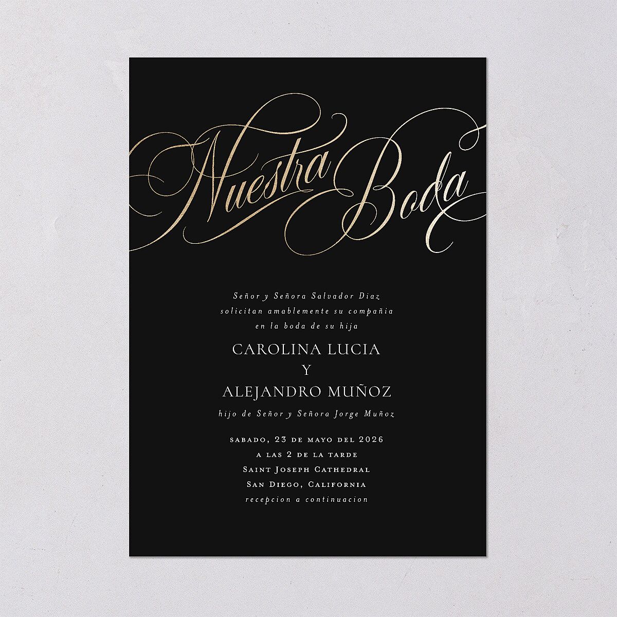 Nuestra Boda Wedding Invitations Gold Charcoal Signature Blank No Standard