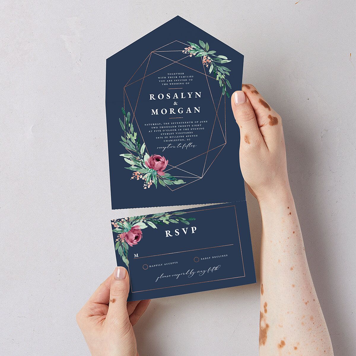 Gilded Botanical All-in-One Wedding Invitations — view 3