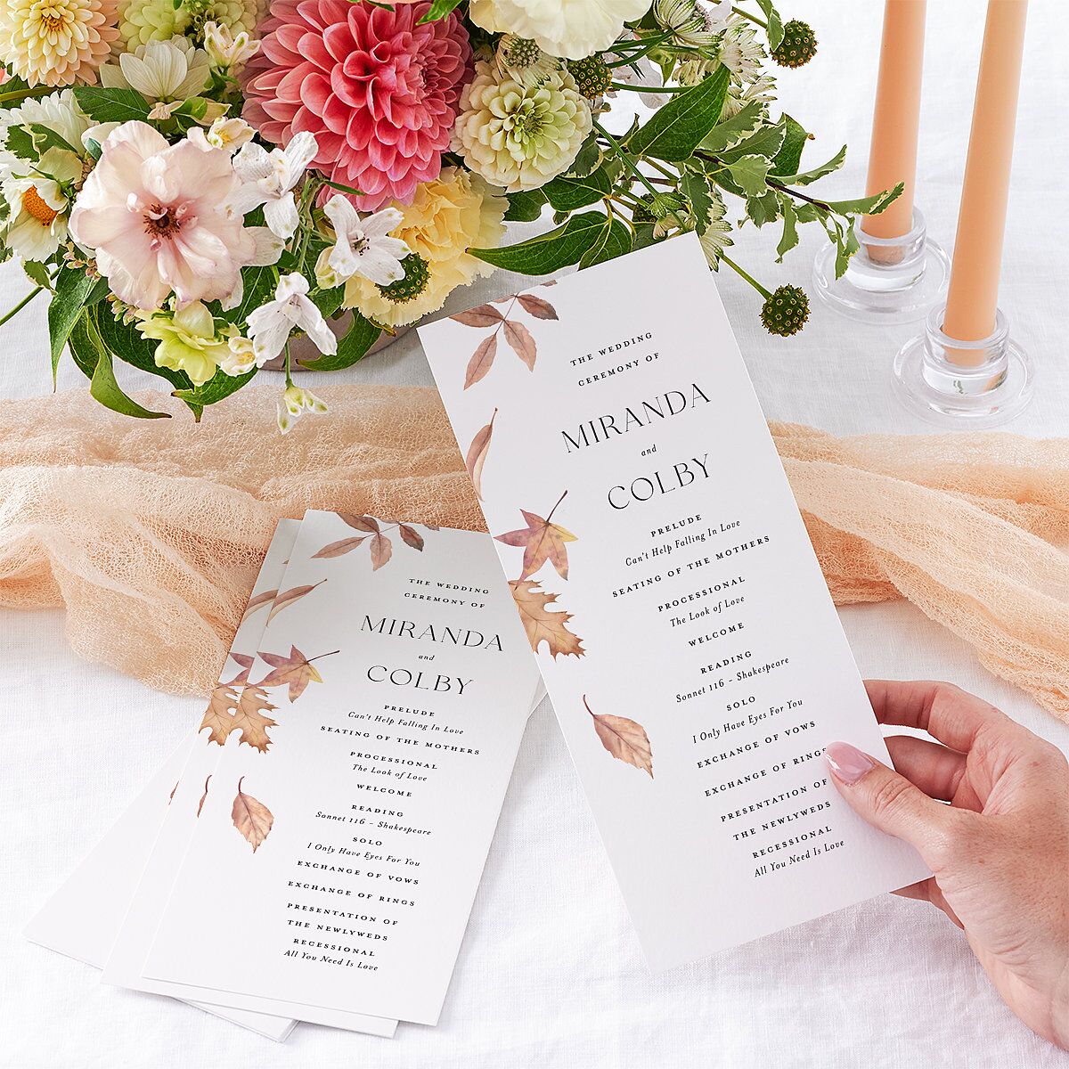 Falling Leaves Wedding Programs Chestnut Signature